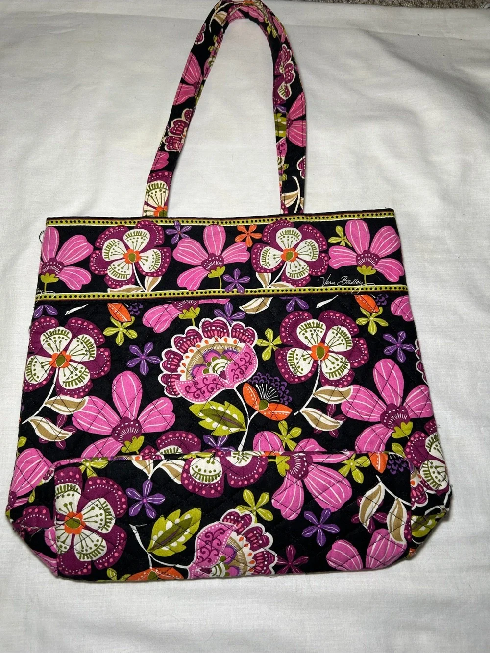 Vera Bradley Black Tote with Pink Floral Print, 15x13